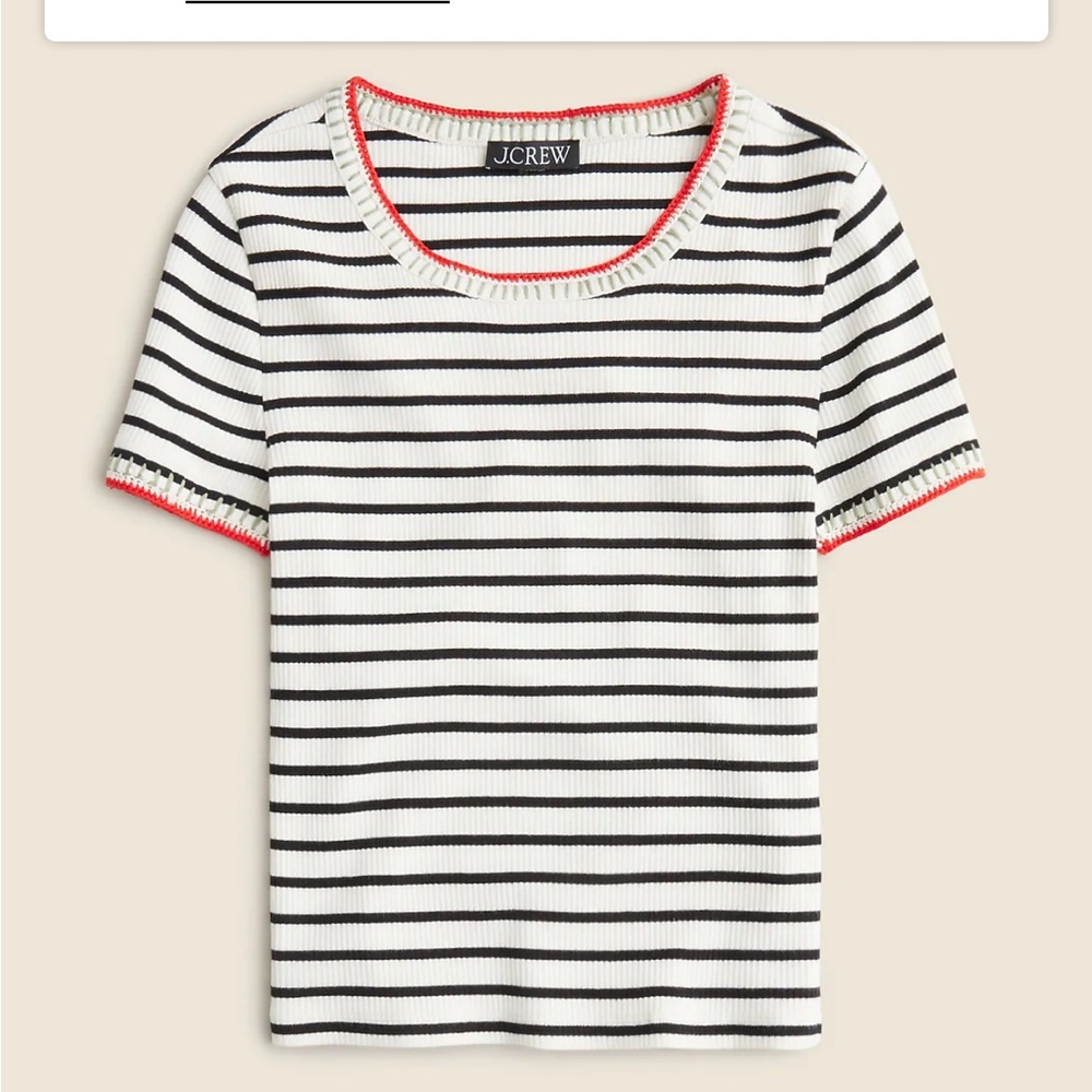 Vintage rib shrunken T-shirt with contrast stitch in Stripe